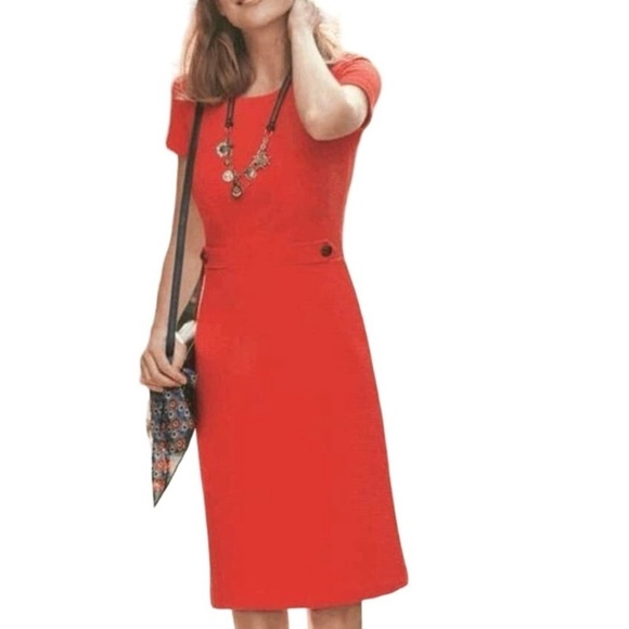 BODEN Red Cordelia Ottomon Ribbed Textured Button Detail Sheath Dress Size 6 R - Picture 4 of 11